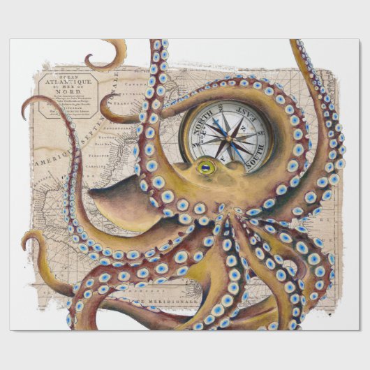 Bruin octopus  Map Compass Cadeaupapier (Vlak)