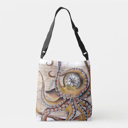 Bruin octopus  Map Compass Crossbody Tas (Achterkant)