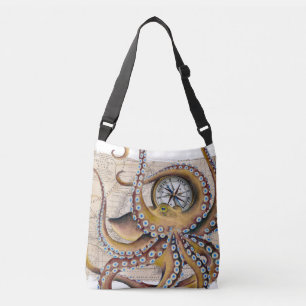 Bruin octopus Map Compass Crossbody Tas