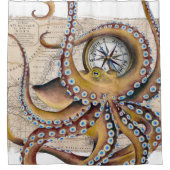 Bruin octopus  Map Compass Douchegordijn (Voorkant)