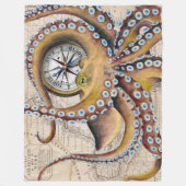 Bruin octopus  Map Compass Fleece Deken (Voorkant)