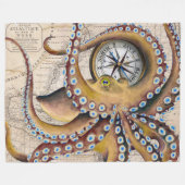 Bruin octopus  Map Compass Fleece Deken (Voorkant (Horizontaal))
