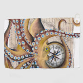 Bruin octopus Map Compass Golfhanddoek (Horizontaal)