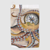 Bruin octopus Map Compass Golfhanddoek (Voorkant)