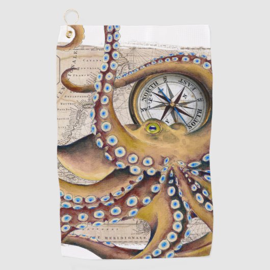 Bruin octopus  Map Compass Golfhanddoek (Voorkant)