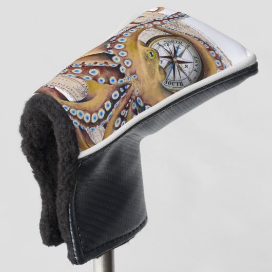 Bruin octopus  Map Compass Golfheadcover (3/4 voorkant)