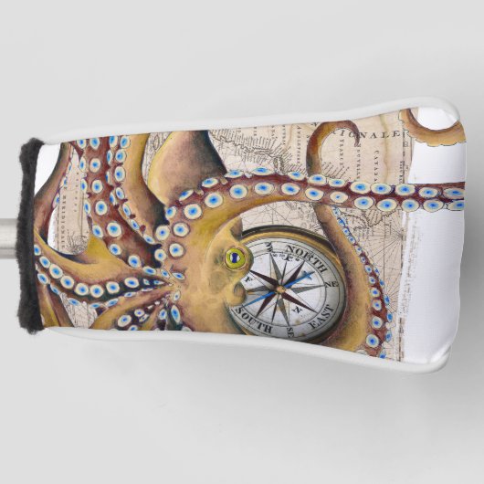 Bruin octopus  Map Compass Golfheadcover (Voorkant)