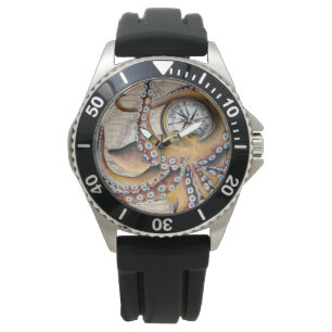 Bruin octopus  Map Compass Horloge