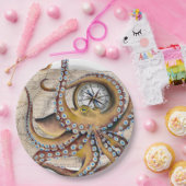 Bruin octopus  Map Compass Papieren Bordje (Feest)
