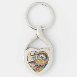 Bruin octopus  Map Compass Sleutelhanger