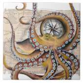 Bruin octopus  Map Compass Tegeltje (Voorkant)