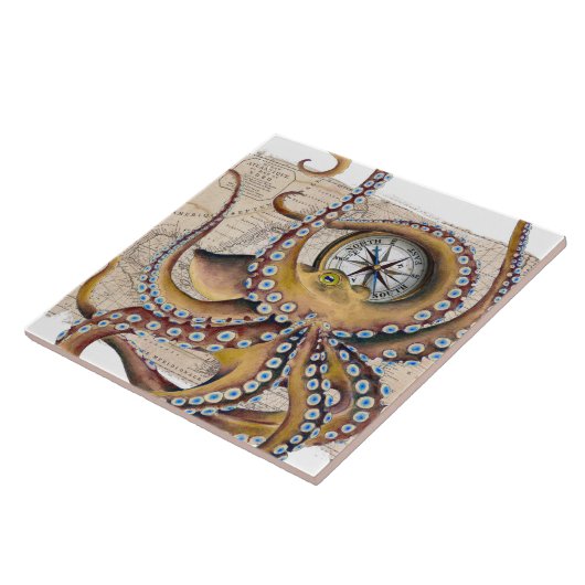 Bruin octopus  Map Compass Tegeltje (Zijkant)