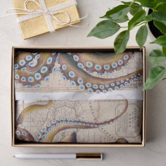 Bruin octopus  Map Compass Tissuepapier (Geschenk)