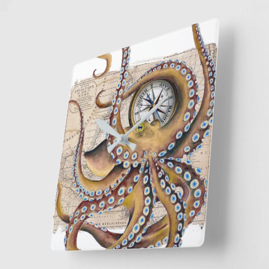 Bruin octopus  Map Compass Vierkante Klok (Hoek)