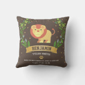 Bruin Oerwoud Safari Lion Baby Boy Birth Stats Kussen (Achterkant)