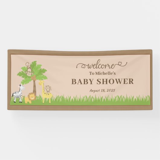 Bruin Oerwoud Sarfari Dieren Baby shower Banner (Horizontaal)