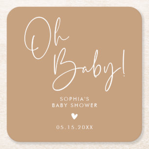 Bruin Oh Baby Modern Boho Baby shower Kartonnen Onderzetters