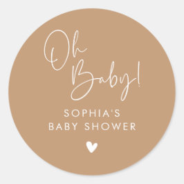 Bruin Oh Baby Modern Boho Baby shower Ronde Sticker