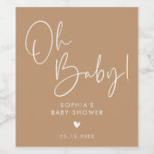 Bruin Oh Baby Modern Boho Baby shower Wijn Etiket (Enkel label)