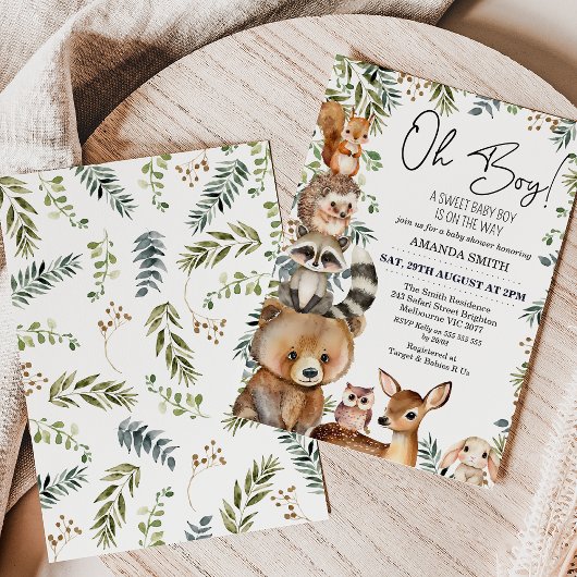 Bruin Oh Boy Woodland gebladerte Baby shower Kaart