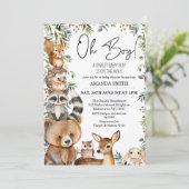 Bruin Oh Boy Woodland gebladerte Baby shower Kaart (Staand voorkant)