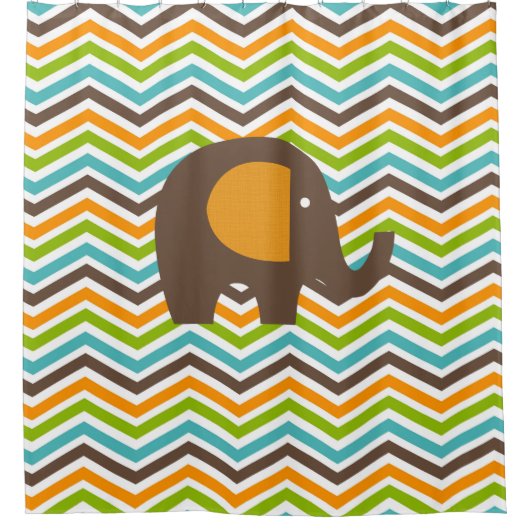 Bruin olifant voor kleurrijke Chevron Stripes Douchegordijn (Voorkant)