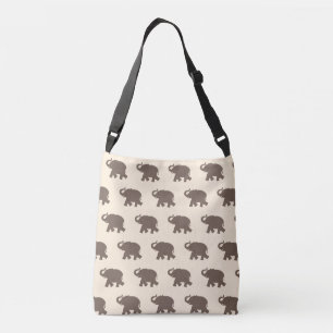 Bruin olifantpatroon op ivoor crossbody tas