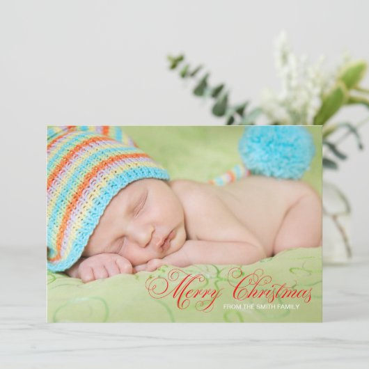 Bruin Olijfgroen Foto Kerst Kaart (Staand voorkant)