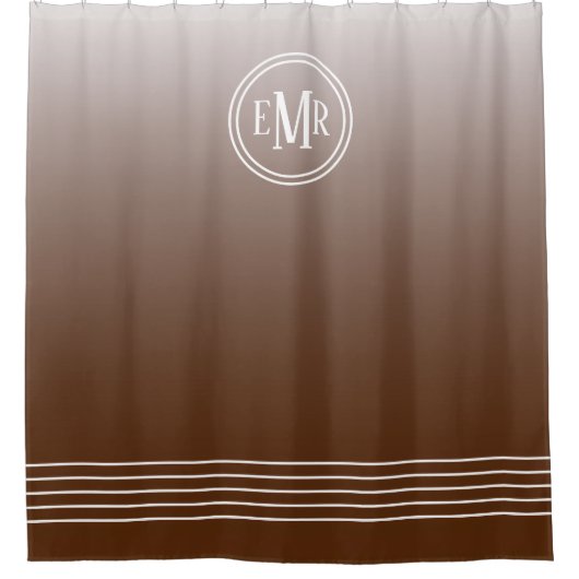 Bruin Ombre monogram douchegordijn (Voorkant)