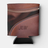 Bruin, ongezipt leder met  Initialen Blikjeskoeler (Voorkant)