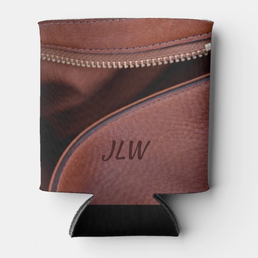 Bruin, ongezipt leder met Initialen Blikjeskoeler (Voorkant)