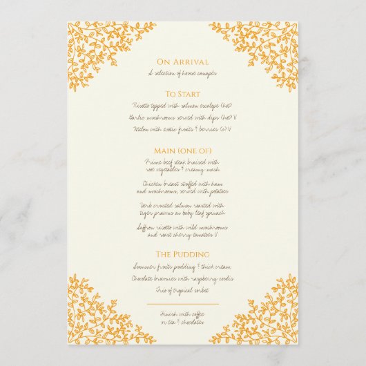 Bruin oranje blad met botanische bladtekening mono menu (Achterkant)