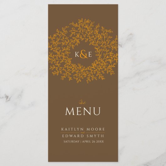 Bruin oranje blad met botanische bladtekening mono menu (Voorkant)