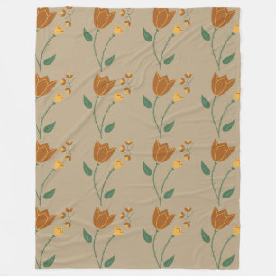 Bruin oranje bloemmotief fleece deken