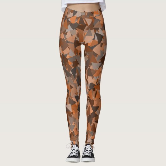 Bruin Oranje Driehoek Patroon Leggings (Voorkant)