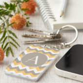 Bruin, Oranje en Wit Chevron Patroon Sleutelhanger (Voorkant Rechts)
