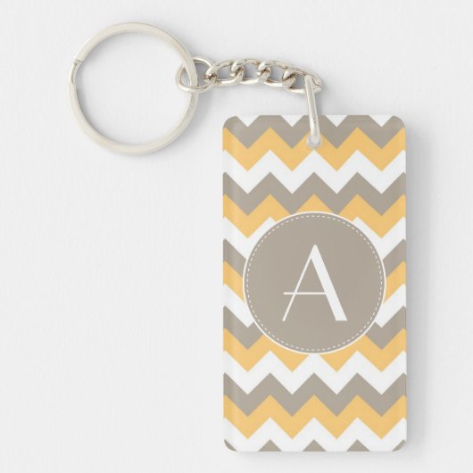 Bruin, Oranje en Wit Chevron Patroon Sleutelhanger (Voorkant)