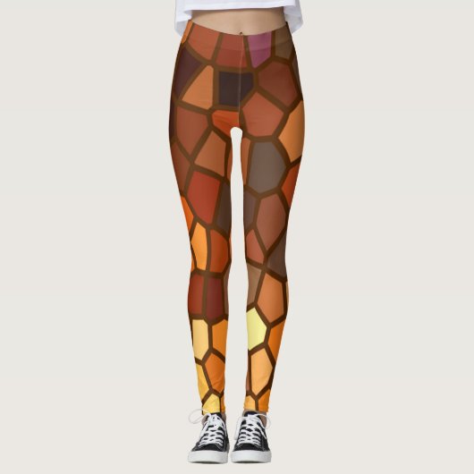 Bruin Oranje gele mozaïekhoudende Abstracte Leggin Leggings (Voorkant)