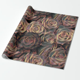 Bruin, oranje, gouden rozen Verpakkingspapier Cadeaupapier