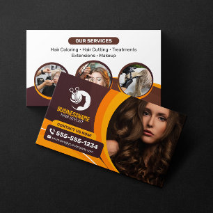 Bruin Oranje Kapsalon Kapper Make-up salon Visitekaartje