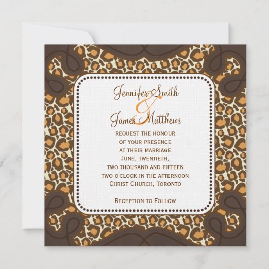 Bruin Oranje leopard Spots Wedding Uitnodiging (Achterkant)