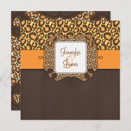 Bruin Oranje leopard Spots Wedding Uitnodiging (Voorkant / Achterkant)