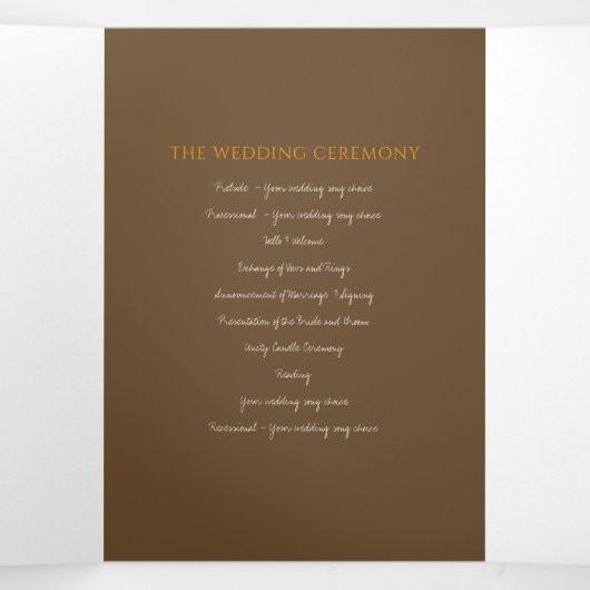 Bruin oranje monogram kunstverhaal over de toewijd drieluik programma (Binnenkant midden)