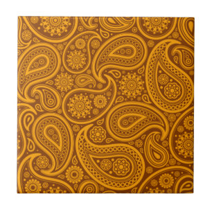 Bruin & Oranje  Paisley Damask Pattern Tegeltje