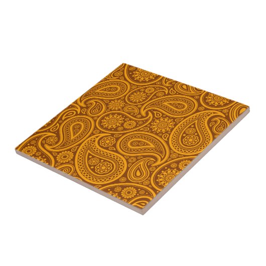 Bruin & Oranje  Paisley Damask Pattern Tegeltje (Zijkant)