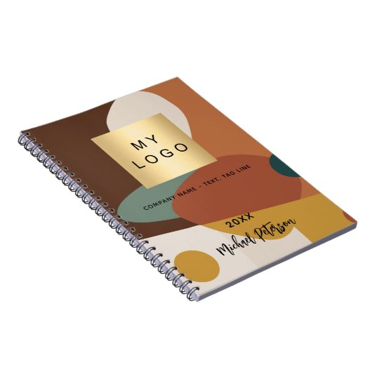 Bruin oranje retro patroon zakelijk logo notitieboek (Rechterzijde)