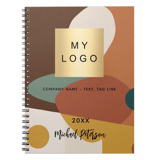 Bruin oranje retro patroon zakelijk logo notitieboek (Voorkant)