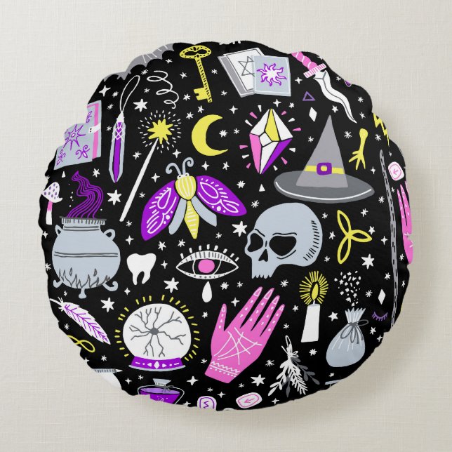  bruin-oranje tartan plaid. rond kussen (Voorkant)