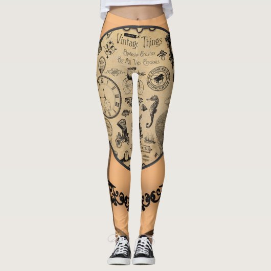 bruin oranje zwarte lange leggings (Voorkant)