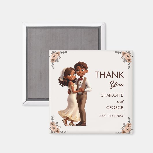 Bruin paar pasgetrouwden dansen bruiloft gunsten magneet (Voorkant / Achterkant)